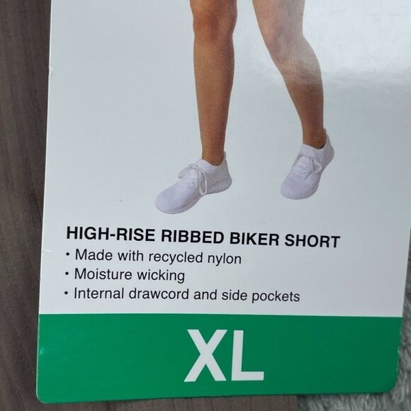 High-Rise Ribbed Biker Shorts Recycled Nylon XL Moisture-Wicking d0529 - Picture 3 of 6